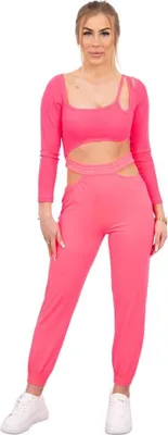 Produktbild von Damenbekleidungsset Neonpink, gerippte Langarm-Bluse, schlichte Hose, Universalgröße S-L