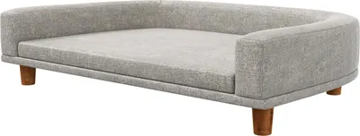 Obrázek produktu pro Pohovka pro psa, Pohovka pro mazlíčka Kočičí pohovka s polštářkem, Pelíšek pro velké psy, Pohovka pro psa se zvýšeným designem, Křeslo pro psa s dřevěnými nohami, šedá, 98 x 67 x 25 cm