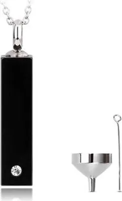 Immagine prodotto di Ciondolo per cenere con catena per ceneri, capelli o profumo - Gioielli commemorativi con dispositivo di riempimento della cenere e sacchetto di conservazione - Diamante chiaro - Nero
