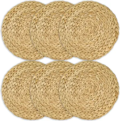 Immagine prodotto di Tovaglietta intrecciata sostenibile - 6 pezzi - Fatta a mano - Giacinto d'acqua naturale - Ø 30 cm