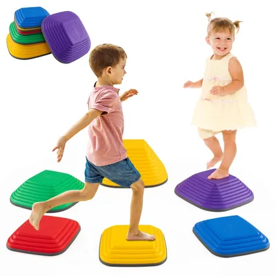 Image de Pierres d'équilibre et pierres de marche pour enfants - Pierres empilables - Antidérapantes - Plastique - Pour l'intérieur et l'extérieur - Âge : 6 à 12 ans - Multicolores