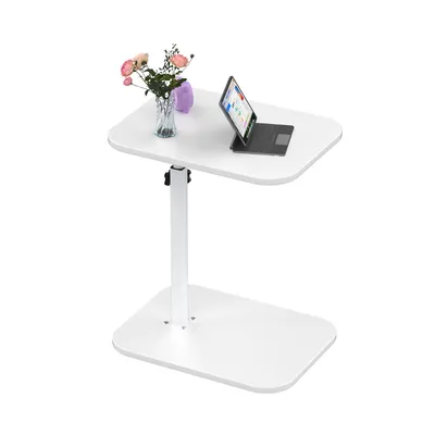 Image de Table d'appoint / table basse en forme de C, réglable en hauteur, pour lit et canapé, montage facile, blanche