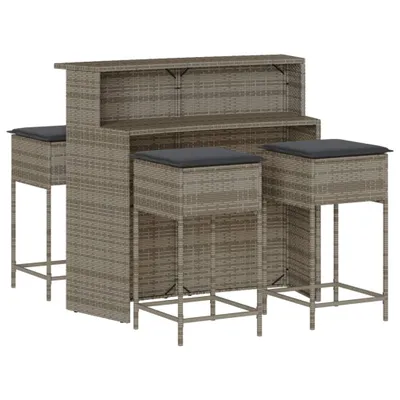 Immagine prodotto di vidaXL Set bar da giardino 5 pezzi con cuscini in polirattan grigio