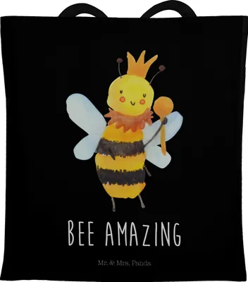 Produktbild von Mr. & Mrs. Panda totebag Biene König - Schwarz - Geschenk, Einkaufstasche, Schultasche, Jutebeutel, Tote Bag, Shopping Tasche