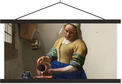 Produktbild von MuchoWow® Textilposter Das Milchmädchen - Gemälde von Johannes Vermeer 120x60 cm mit schwarzem Rahmen - Dekoration Schlafzimmer