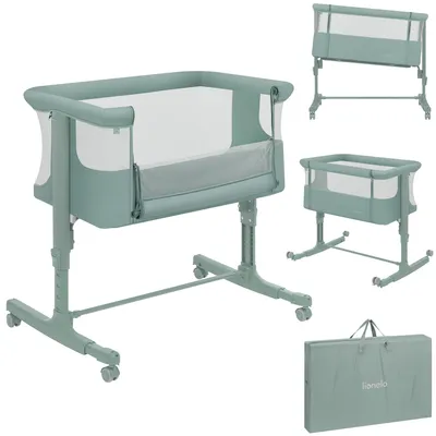 Produktbild von Lionelo Aurora 3in1 - Beistellbett, Babywiege, freistehendes Babybett - mit Matratze, mit Tragetasche, Stufenlose Höhenverstellung - Bis 9 kg - Grün