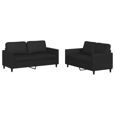 Produktbild von 2-tlg. Sofagarnitur mit Kissen Schwarz Kunstleder