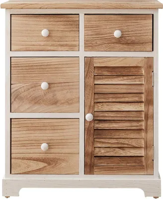 Image de Rebecca Mobili Commode, 4 tiroirs et 1 porte en bois, marron et blanc