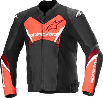 Obrázek produktu pro Alpinestars Faster V3 Airflow – perforovaná motocyklová kožená/textilní bunda, černá/neonově červená, velikost 52