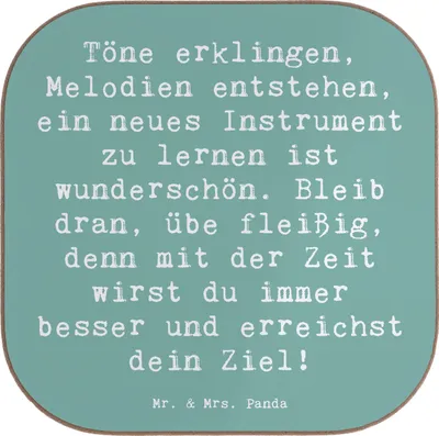 Produktbild von Mr. & Mrs. Panda Flaschenuntersetzer Spruch Ein neues Musikinstrument lernen - Meeresbrise - Geschenk, Melodien, Vertrauem, Inspiration, Kreativität, Musikziel erreichen