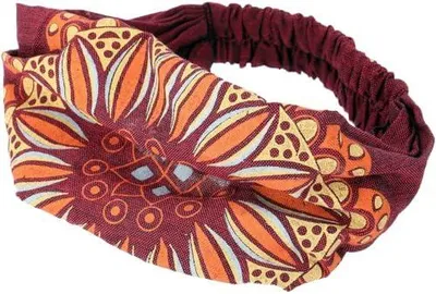 Produktbild von Mandala-Haarband aus Baumwolle in Weinrot – als Kopfband oder Bandana für Damen und Herren