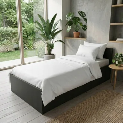 Produktbild von Komvortowy | Bett 90x200 Cm | Einzelbett Mit Metall-Lattenrost | SCHWARZ |Großem Bettkasten & Stauraum | Hochklappbar Nach Oben