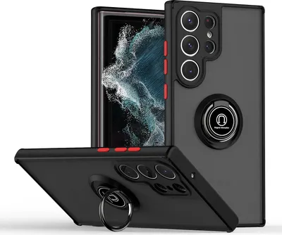 Immagine prodotto di Custodia per Samsung Galaxy S24 Custodia in TPU traslucido ultra opaco con supporto ad anello e supporto Nero Rosso