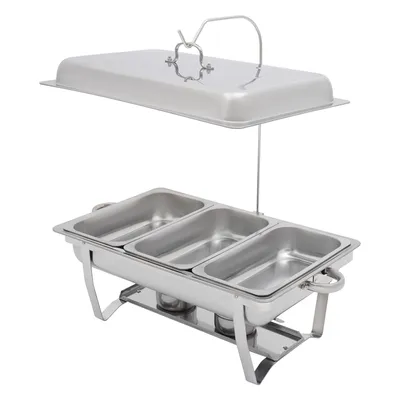 Produktbild von 9L Edelstahl Speisewärmer mit 3 Fächern  Rechteckig Chafing Dish Essen Wärmebehälter (silber) für Buffet Party Haushalt