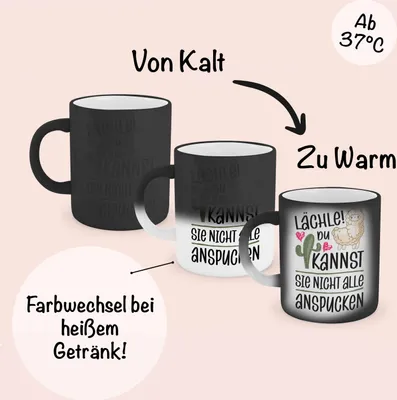 Produktbild von Trendation - Lächle Du Kannst Sie Nicht Alle Anspucken Farbwechsel Zauber-Tasse Llama Lama Alpaka Karabiner Farbwechsel Zauber-Tasse Edelstahl mit Spruch Lustige Farbwechsel Zauber-Tasse (Schwarz)