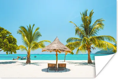 Produktbild von MuchoWow® Poster Strand - Sonnenschirm - Palme 60x40 cm - Schlafzimmerdekoration
