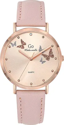 Image de GO Montre femme Mademoiselle motif papillon rose bracelet cuir quartz montre UGO699539