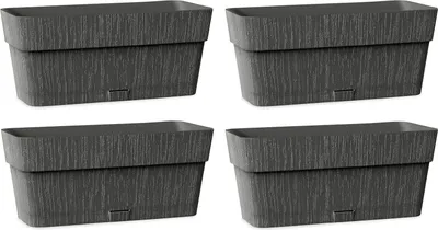 Image de Pot de fleurs set de 4 avec réservoir d'eau auto-arrosage 100% plastique recyclé 30 x 13 x 12 cm anthracite
