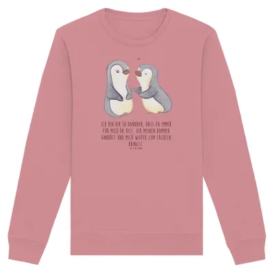 Produktbild von Mr. & Mrs. Panda Baumwoll Pullover Pinguine trösten Größe S - Canyon Pink - Geschenk, Sweatshirt, für Partner, Liebesbeweis, Freundin, Sweater, Frauen, Valentinstag