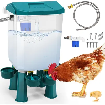 Produktbild von Automatic Chicken Waterer| Float-Control Auto Waterer, Hanging/Standing Design, Connect to 3/4'' Faucet & Hose, hygienischer Futterspender und Tränke