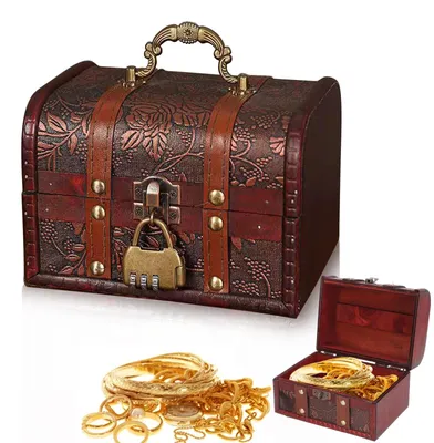 Obrázok produktu pre Vintage drevená truhlica so zámkom (16 x 12 x 11 cm) na uskladnenie a dekoráciu