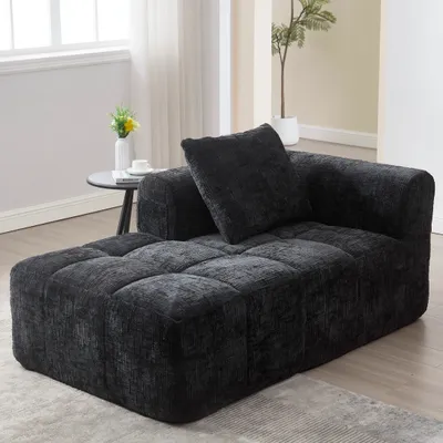 Produktbild von LVHOM Chaiselongue Schlafsofa mit Kissen, Lounge Sessel Relaxsessel Einzelsessel mit Seitentasche, Sofa Schlaffunktion, Sessel für Wohnzimmer, Schwarz
