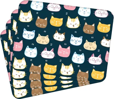 Produktbild von Tischset Satz mit 4 Stück 40x30 cm Colorful Vector Kitties 1 Tischuntersetzer Abwaschbar - Hitzebeständige Korkrückseite hält Temperaturen von 100°C