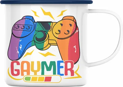 Produktbild von Trendation - LGBT Emaille Tasse Geschenk für Schwule Lesben Transgender Gaymer Regenbogen Lustige Grafik Regenbogen (Blau)