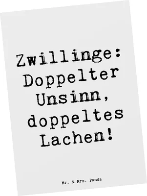 Produktbild von Mr. & Mrs. Panda Postkarte Spruch Zwillingsgeschwister Spaß - Weiß - Geschenk, Ansichtskarten, handgefertigt, Geschwister, Geschenke, bildkarte, Postkarten, Grußkarte