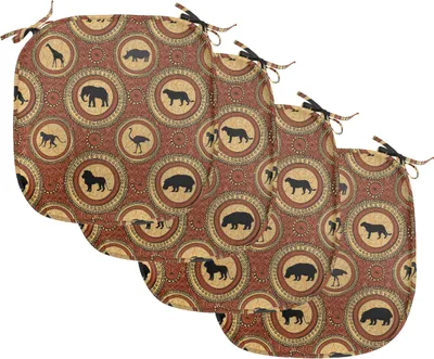 Produktbild von ABAKUHAUS Safari Polster für Esszimmerstühle, Affe Lion Folk African, Dekoratives wasserfestes Kissen mit Riemen für Küchensitze, 40 cm x 40 cm-4er Pack, Senf und Brown
