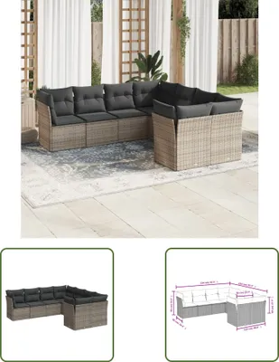 Produktbild von The Living Store 8-tlg. Garten-Sofagarnitur mit Kissen Grau Poly Rattan