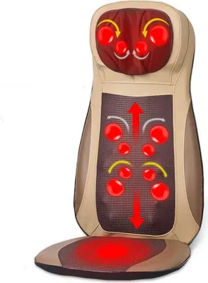 Obrázek produktu pro Masážní sedák Shiatsu masážní polštář Béžové masážní křeslo Masážní podložka Masážní podložka na záda S tepelnou a vibrační funkcí pro domácí kancelář
