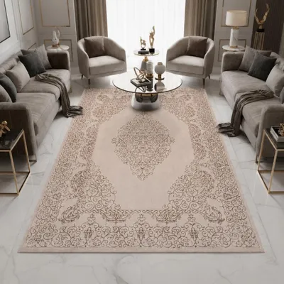 Produktbild von Teppich Beige Ornament Muster pflegeleicht Größe - 160 x 230 cm
