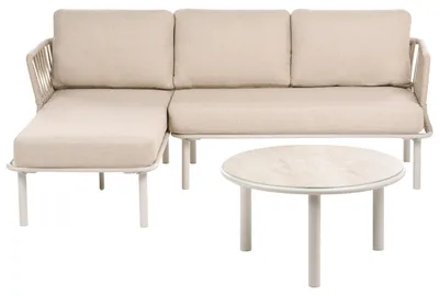 Produktbild von BELIANI Lounge Set Beige Aluminium 2-Teilig Modern 3-Sitzer Ecksofa Rechtsseitig u. Couchtisch Outdoor Terrasse Balkon Gartenset Gartenmöbel Set