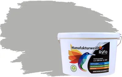 Produktbild von RyFo Colors Bunte Wandfarbe Manufakturweiß Delfingrau 10l - weitere Grau Farbtöne und Größen erhältlich, Deckkraft Klasse 1, Nassabrieb Klasse 1
