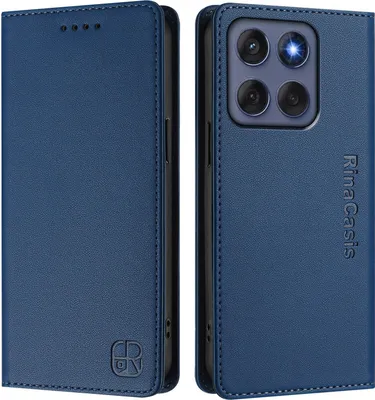 Produktbild von Lederhülle für Motorola Edge 60 Fusion Hülle Flip Brieftasche Kartenfächern Ständer Schutzhülle Blau