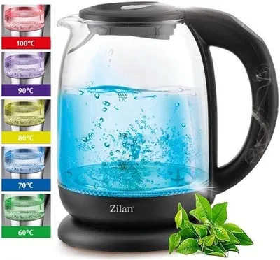 Zdjęcie produktu dla Szklany czajnik, 1,7 litra, 2200 wat, stal nierdzewna z wyborem temperatury, 100% bez BPA, oświetlenie LED w zmianie koloru, ustawienie temperatury (60 °C - 100 °C)
