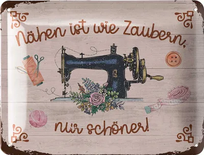 Produktbild von LANOLU Schild Nähen ist wie Zaubern Deko Geschenk für Näherin - Blechschilder retro für Nähstube, Farmhouse Deko für Nähzimmer, 15x20cm