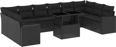 Produktbild von vidaXL 11-tlg. Garten-Sofagarnitur mit Kissen Schwarz Poly Rattan