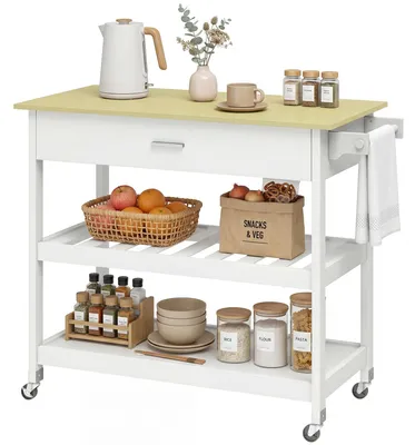 Produktbild von Servierwagen 3 Ebenen mit Schublade Weiß 108,8x51x92,5 cm HOMCOM Küchenwagen