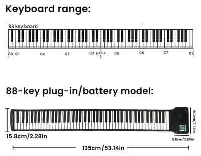 Obrázok produktu pre Elektronické skladacie klavír – 88 klávesov – silikón, skladacie – 128 zvukov – 16-hlasová polyfónia – 11–50 ukážkových skladieb – prenosné, hmotnosť 1,2 kg