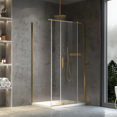 Immagine prodotto di Cabina Doccia Angolare Rea Montana 110X90 Brush Gold