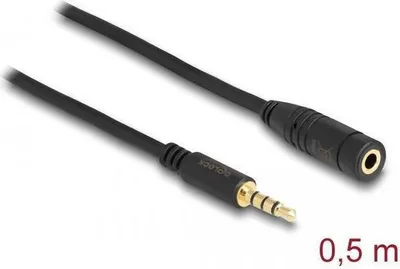 Productafbeelding van Delock - Audio verlengkabel - mini-jack stereo 3.5 mm (vrouwelijk) naar mini-jack stereo 3.5 mm (mannelijk) - 50 cm - Zwart