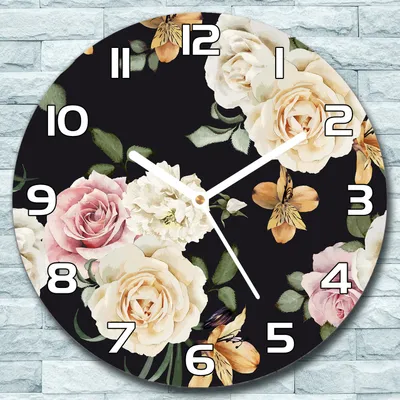 Produktbild von Wanduhr aus Glas Rund fi 30 Vintage Rosen Blumen Quarz Deko Wohnzimmer Büro