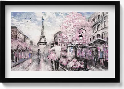 Produktbild von Paris und der Eiffelturm– Wandbild mit Rahmen – Gerahmtes Bild  – Wanddekoration – 60x40 cm –  Schwarz Rahmen