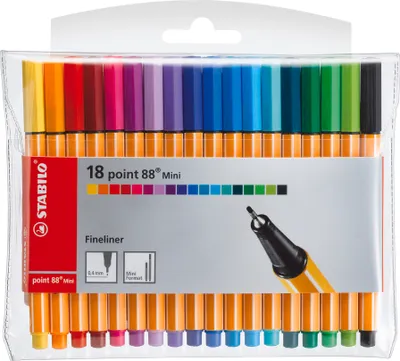 Produktbild von STABILO Fineliner - point 88 Mini - 18er Pack - 18 verschiedene Farben