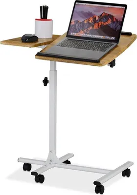 Image de Table d'appoint mobile pour ordinateur portable avec plateau inclinable - 68 x 88 x 61 cm - marron et blanc, avec roulettes