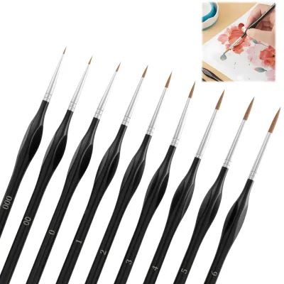 Produktbild von Pinsel-Set - 9-teilig für feine Details - Acryl Aquarell Modellbau und Nageldesign - 9 Stück