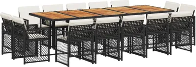 Produktbild von 15-tlg. Garten-Essgruppe mit Kissen Schwarz Poly Rattan
