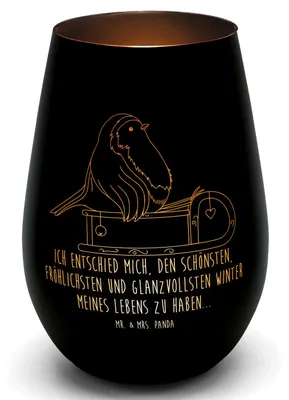 Produktbild von Mr. & Mrs. Panda Laterne Rotkehlchen Schlitten - Schwarz - Geschenk, Kerzenglas, dekolicht, Vogel, Teelichthalter Glas, Weihnachten, Kerzenhalter, Windlicht